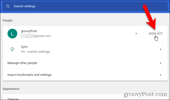 V prohlížeči Chrome pro Windows klikněte na Odhlásit se