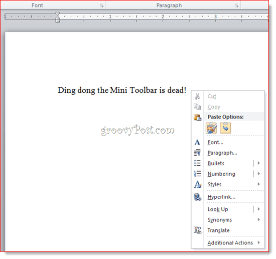 Jak zakázat Mini-Toolbar v aplikaci Word 2007 a Word 2010 pravým tlačítkem myši