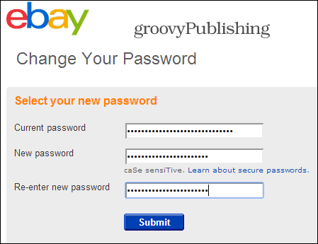 eBay změnit nastavení účtu heslo osobní informace heslo 2