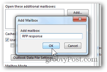 Přidat poštovní schránku Outlook 2013 - Zadejte název poštovní schránky Klikněte na OK