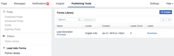 facebookové publikační nástroje vedou formuláře