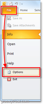 nabídka možností v aplikaci Outlook 2010