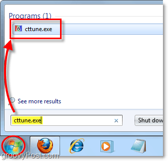 z Windows 7 start menu načíst cctune.exe načíst clearType tuner
