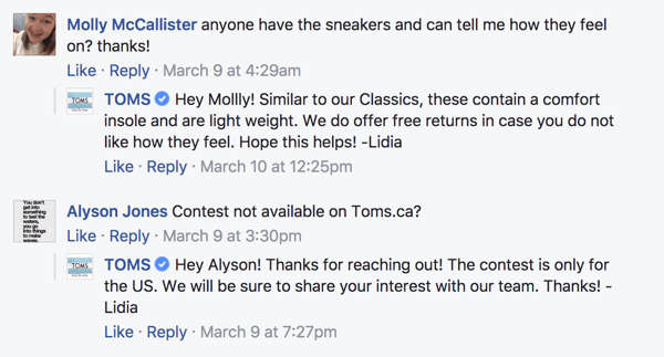 Když fanoušci Facebooku zanechají komentáře k vašim příspěvkům, nezapomeňte odpovědět.