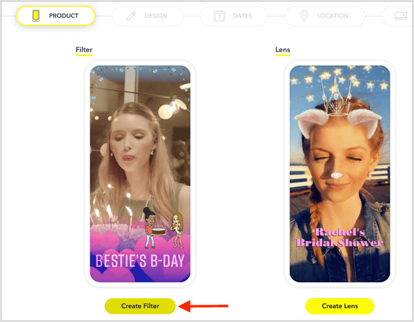 Kliknutím na Vytvořit filtr nastavíte geofilter Snapchat pro vaši událost.