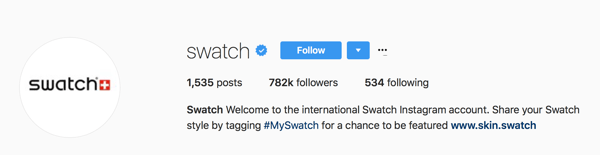 Swatch žádá uživatele, aby označili své příspěvky pomocí #MySwatch, aby měli šanci být na jejich účtu Instagram.
