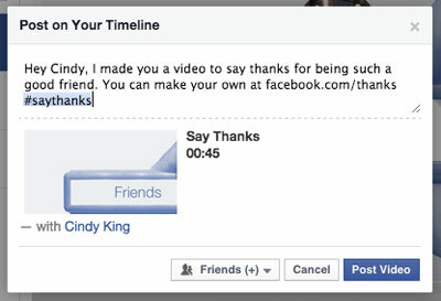 facebook děkuji video příspěvek se značkou přítele