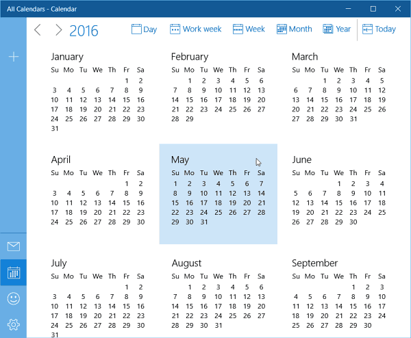 Aktualizace kalendáře systému Windows 10 pro celý rok