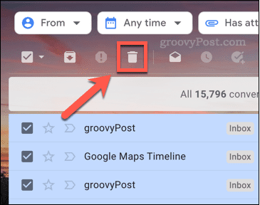 Ikona pro smazání e-mailů v Gmailu