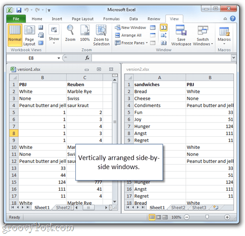 microsoft Excel tabulka vedle sebe
