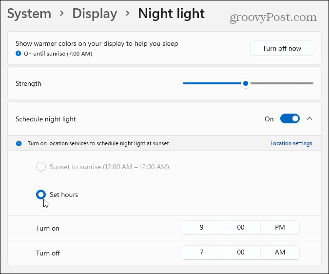 nastavení nočního světla windows 11