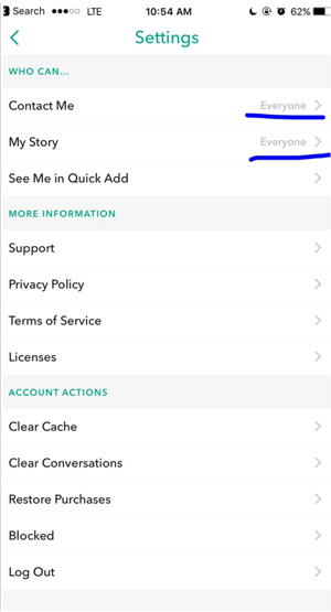 Změňte nastavení Snapchatu, aby vás mohl kdokoli kontaktovat.