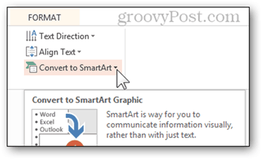 inteligentní umění převést do seznamu inteligentních seznamů s odrážkami bullet powerpoint powerpoint konvertovat 2013 funkce formát tlačítka možnosti