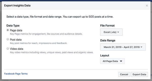 Exportujte svá data z Facebook Insights, abyste zjednodušili analýzu dat.