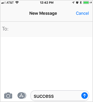 Toto je snímek obrazovky další textové zprávy. Uživatel zadal klíčové slovo „úspěch“, aby spustil odpověď z cesty automatického prodeje. Oli Billson používá tuto taktiku ve svém rámci nálevky telefonu.