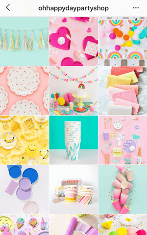 Jak vylepšit své fotografie na instagramu, ukázka motivu krmení Instagramu v obchodě Oh Happy Day Party Shop s jasnou paletou barev