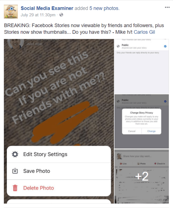 Facebook zavádí veřejné sdílení a miniatury obrázků pro příběhy.