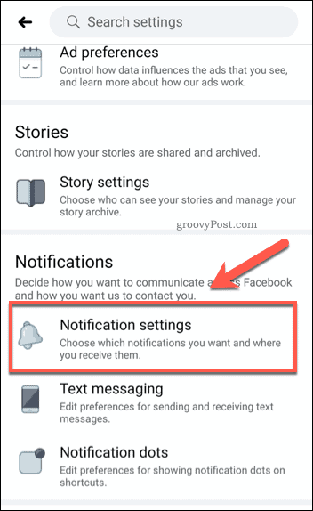 Možnost nastavení mobilních oznámení na Facebooku