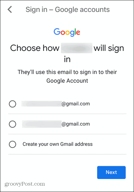 uživatelské jméno podřízeného účtu gmail