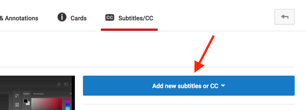 Otevřete své video z YouTube v aplikaci Video Creator a klikněte na Přidat nové titulky nebo CC.