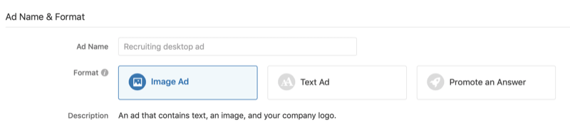 název a formát reklamy pro reklamní kampaň Quora