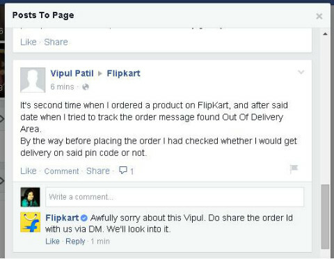 flipkart facebooková odpověď