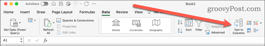 Tlačítko Text do sloupců v datovém pásu aplikace Excel