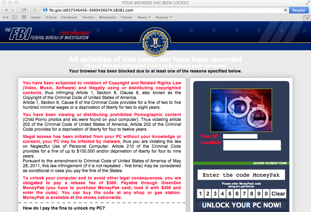 Ransomware Webové stránky představují jako FBI cíle Mac OS X - Jak to zastavit