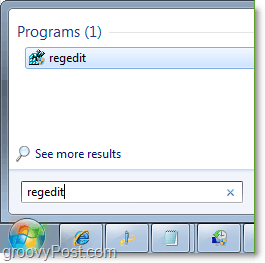 přístup regedit v systému Windows 7 z nabídky Start