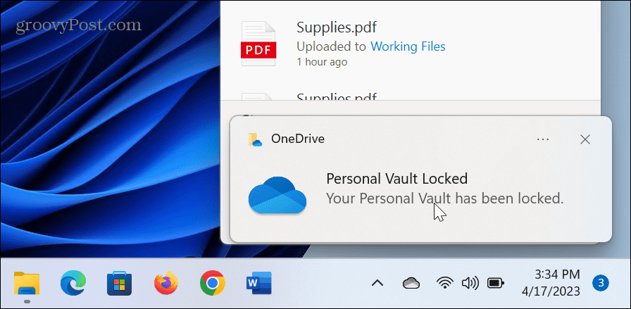 Čas uzamčení osobního trezoru OneDrive