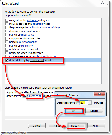 odložit doručení o x počet minut z aplikace Outlook 2010