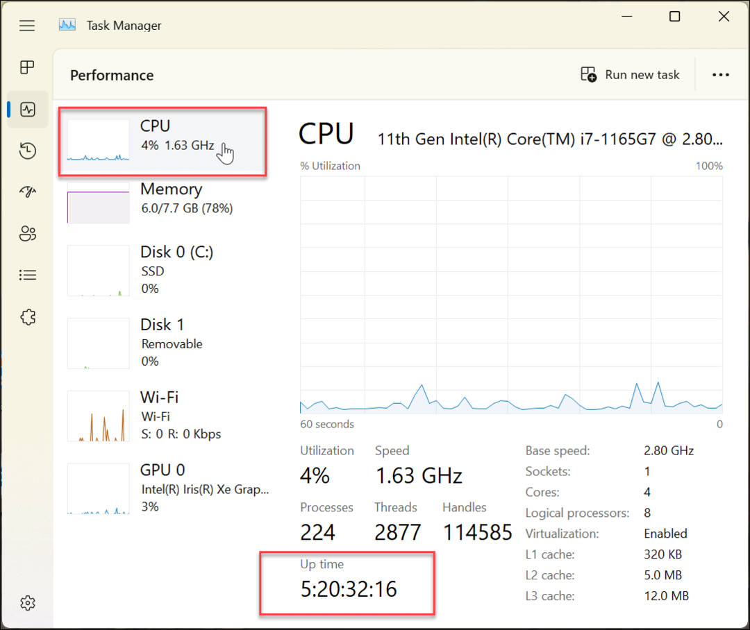 Najděte dobu provozu počítače se systémem Windows 11