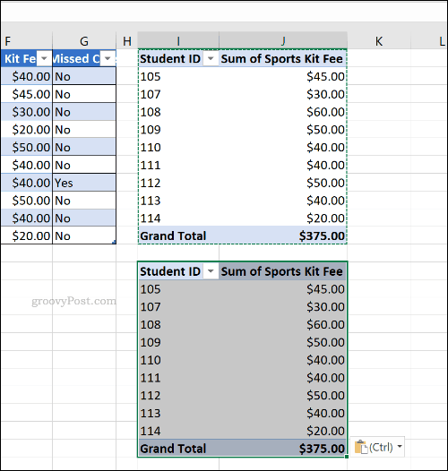 Duplicitní kontingenční tabulka v aplikaci Microsoft Excel
