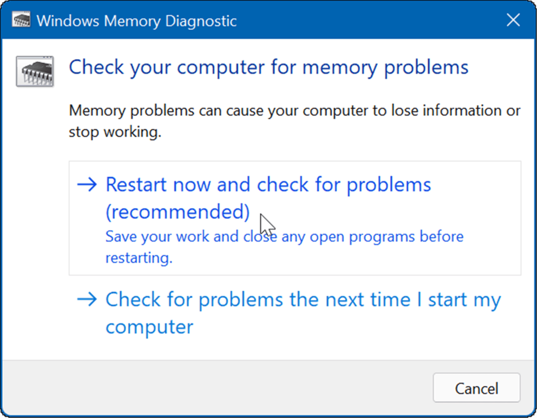 Oprava správy paměti stop kódu systému Windows 11