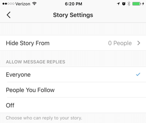 nastavení příběhů Instagramu