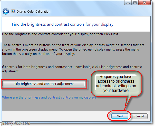 přeskočit nastavení kontrastu a jasu systému Windows 7