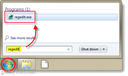 spusťte editor registru v systému Windows 7 nebo Vista