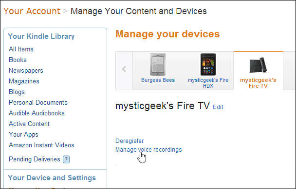 Odstranění vzdálených hlasových záznamů Amazon Fire TV