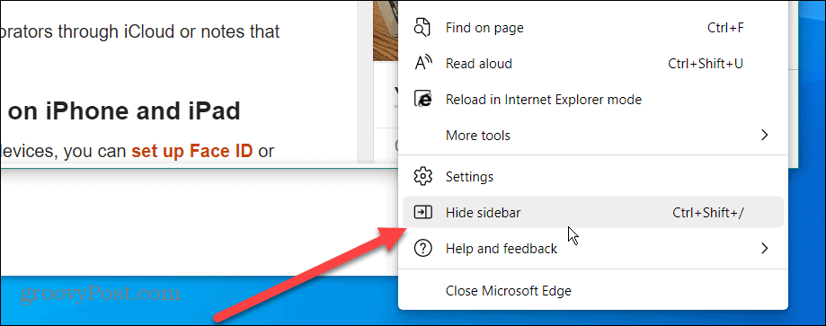 Zakažte postranní panel Microsoft Edge