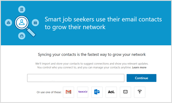 Nástroj LinkedIn pro synchronizaci vašich e-mailových kontaktů s účtem LinkedIn