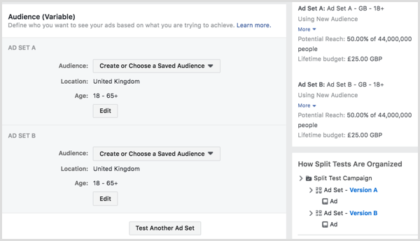 Rozdělte test zobrazování svých reklam na Facebooku na dvě nebo více diváků.