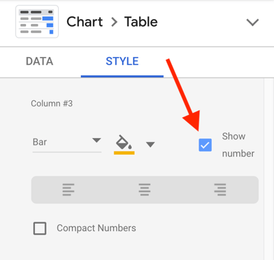 Použijte Google Data Studio k analýze svých reklam na Facebooku, krok 23, možnost zobrazit číslo pro každou metriku