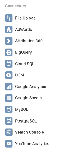 Google Data Studio umožňuje připojení k řadě různých zdrojů dat.