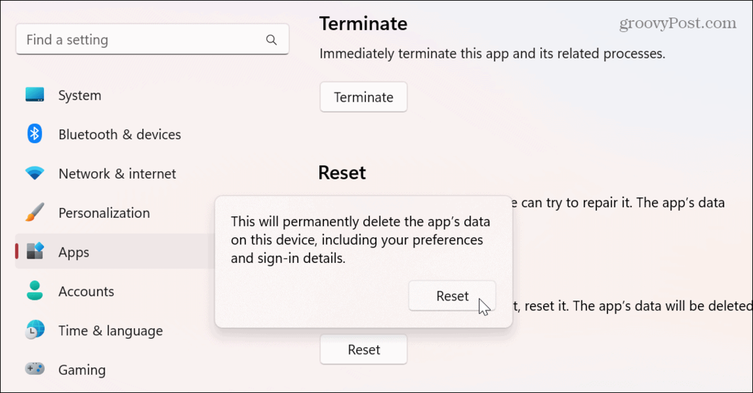 Resetujte aplikaci Nastavení ve Windows 11