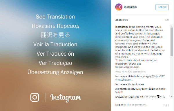 tlačítko překladu instagramu