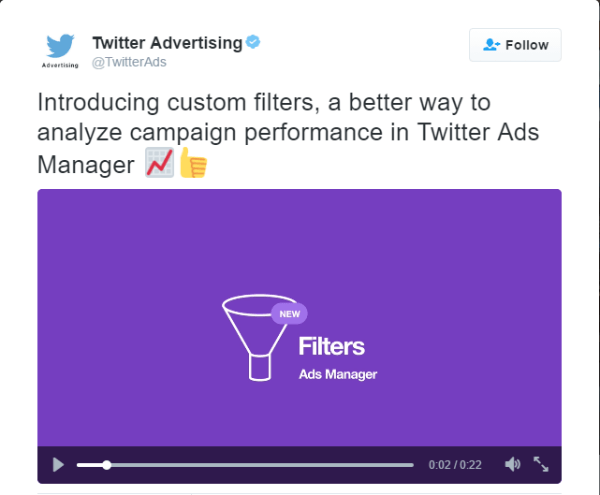 twitter ads manager vlastní filtry