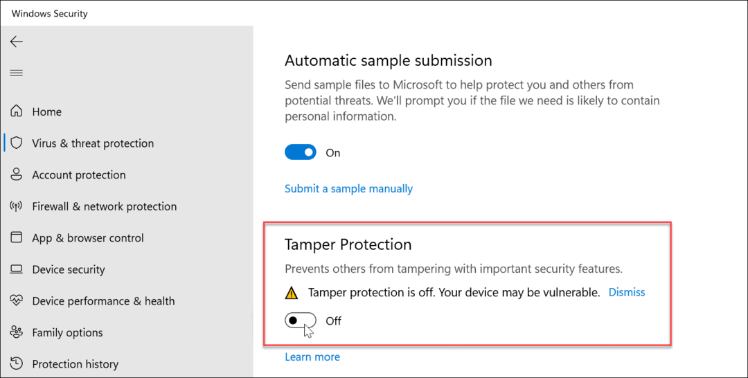 Zapnutí nebo vypnutí ochrany proti manipulaci ve Windows 11