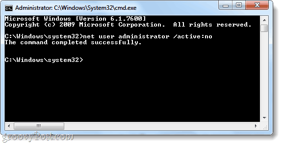 Příkaz net user k deaktivaci účtu správce systému Windows 7