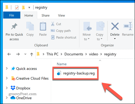 Otevřete záložní soubor registru Windows
