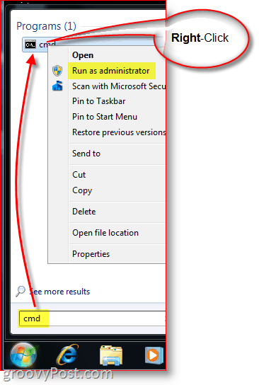 Spusťte CMD - Windows Command Prompt jako správce s pravým tlačítkem